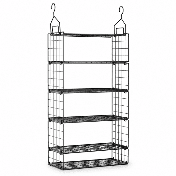 5 Tier Closet Hanging Organizer Shelves, Metal Wardrobe Storage Bins with Adjustable Dividers, Hanging Clothes Organizer for Sweaters, Shoes, Handbags, Bedroom Closet and Laundry Room