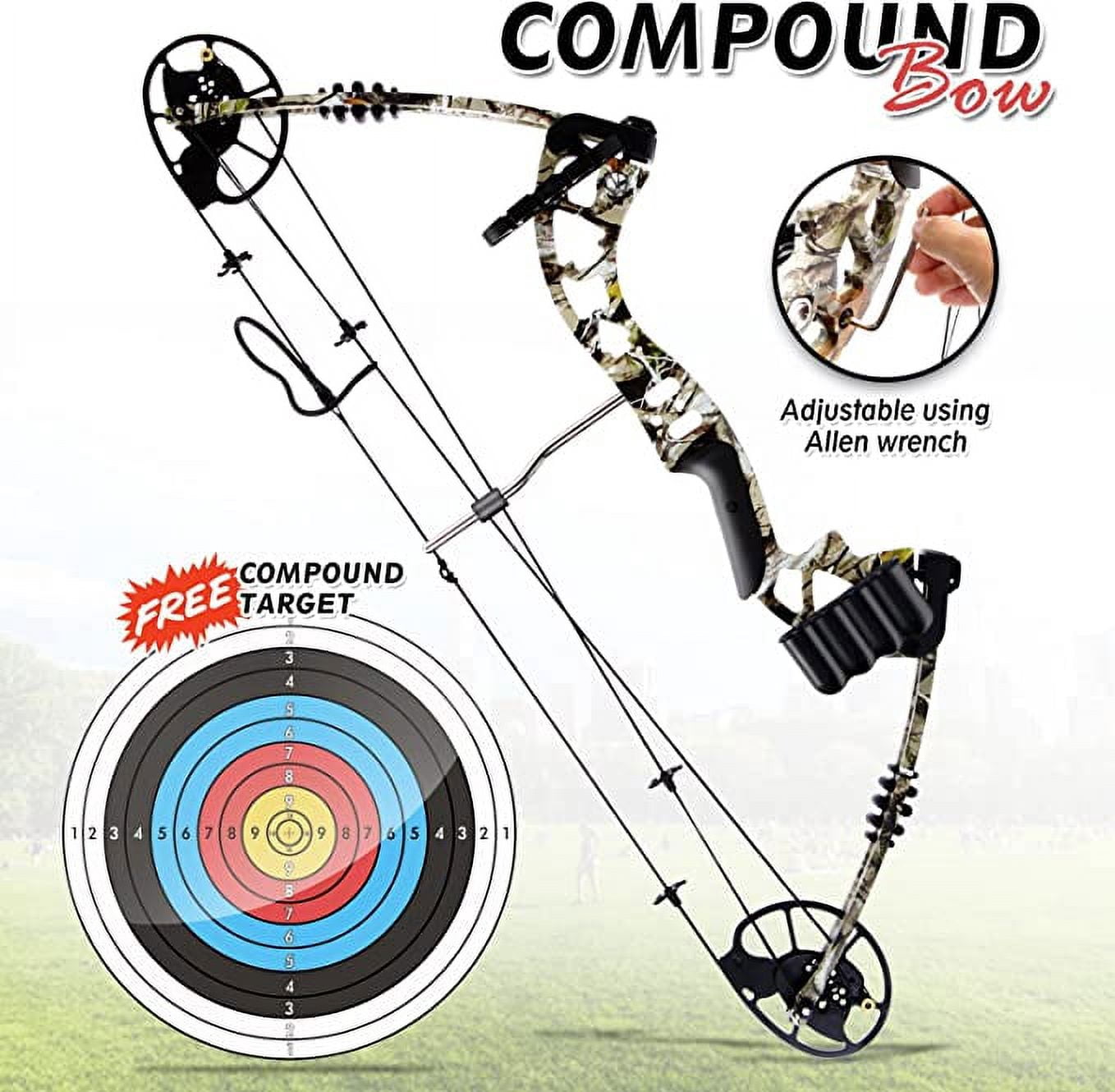SereneLife Sharp Eye Camouflage Compound Bow - 320 FPS Hunting Camo Archery Gear 23.5”-30.5” Length