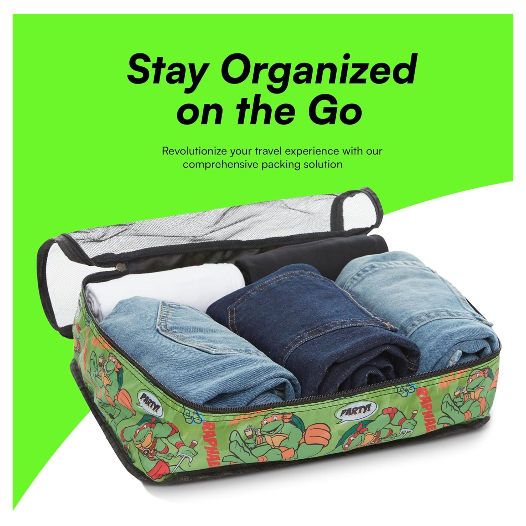 Ninja Turtles Packing Cube Set, Luggage Organizer 5 Piece Set Travel Essential Green