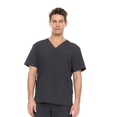 HEAL+WEAR Men's V-Neck Scrub Top with Multiple Pockets – Classic Fit Medical Uniform Shirt for Clinical, Nursing