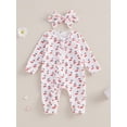 thumbnail image 3 of Suealasg Infant Baby Girls Fall Clothes Long Sleeve Cherry Print Jumpsuits Headband 3 6 9 12 18 Months Newborn Girls Romper Bodysuit, 3 of 7