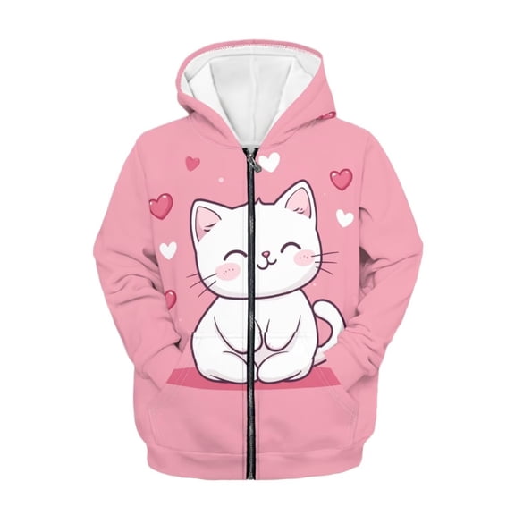 chaqlin Cat Hoodies for Teen Girls Trendy Y2K Zip Up Hoodie Kids Long Sleeve Hooded Sweatshirts Casual Sport Jacket with Pocket Fall Winter Clothes