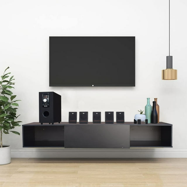 Mueble para tv de 65” Centro De Entretenimiento Flotante Negro Hogare Mueble Flotante 140 cm