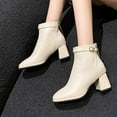 thumbnail image 4 of Nrmvnmi Women's Middle Heels Ankle Boots Closed Toe Trendy Solid Color Belt Buckle Cotton Boots Toe Back Zipper Chunky Heel Ankle Boots Beige Mothers Day Gifts, 4 of 9