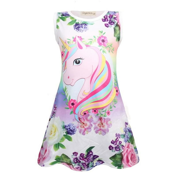 Patpat Pretty Unicorn and Flower Print Sleeveless Dress（Baby Girls ...