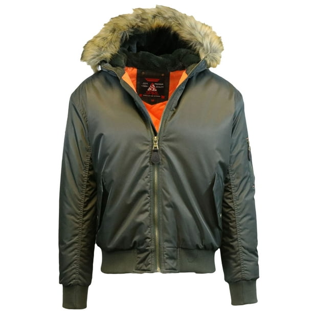 GBH Men's Heavyweight MA1 Flight Jacket with Fur Lined Hood
