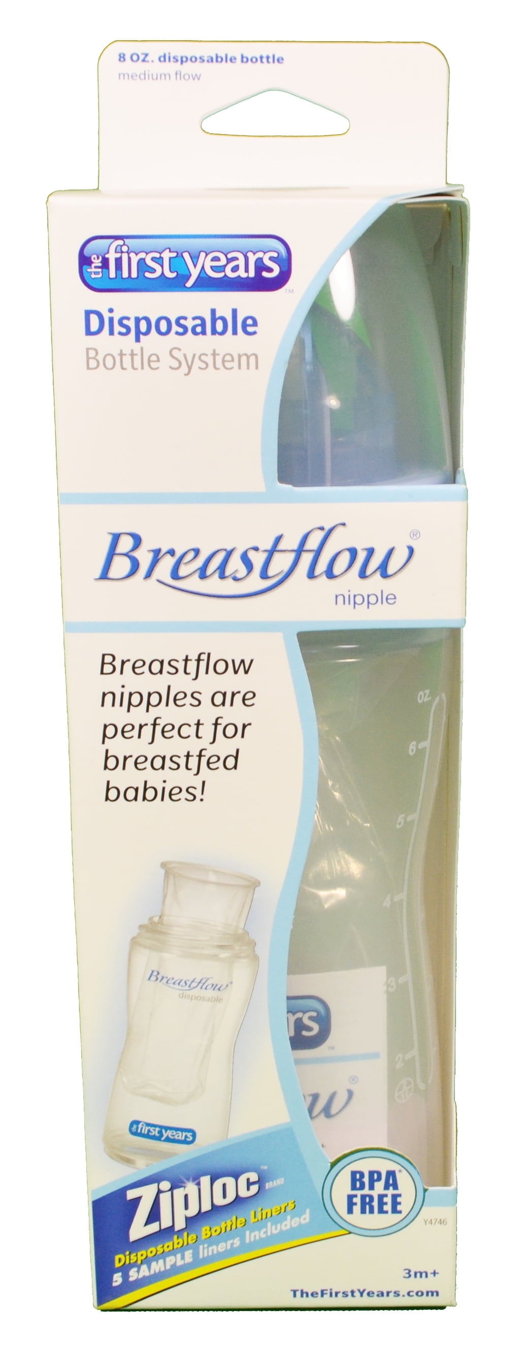 2 BOTTLES First Years Breast-Flow Disposable Baby Bottle Nurser 8 Ounce Ziploc 