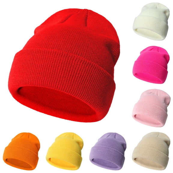 Oiyii Toddler Boy's Classic Beanies Solid‑Cuffed Knit Hats Fall Winter Cap, Red