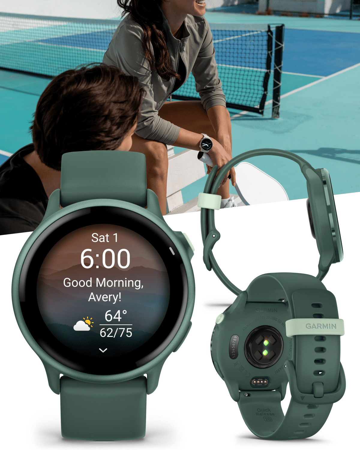 Garmin Vivoactive 6 - Health & Wellness GPS Smartwatch, 1.2 in Bright AMOLED Display, Metallic Jasper Green & Jasper Green Band w/ Wearable4U Black EarBuds Bundle