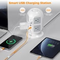 thumbnail image 3 of Regleta protectora contra sobretensiones de torre de 10 pies, cable de extensión plano largo TESSAN con múltiples salidas, 8 salidas de CA con 4 puertos USB (1 USB C), estación de carga con protección, 3 of 5