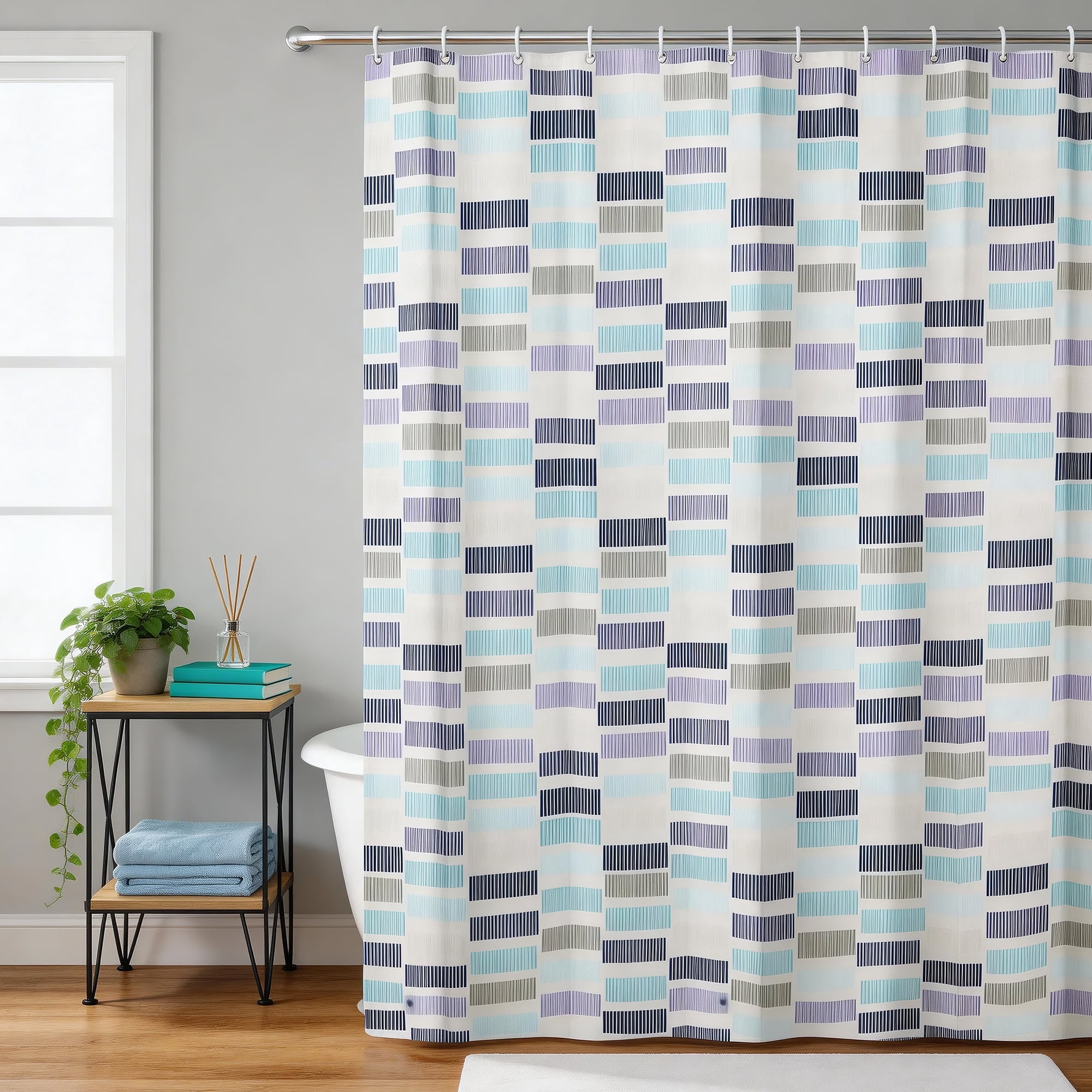 Unique Bargains Durable Waterproof Geometric Pattern Shower Curtain 70.87x70.87