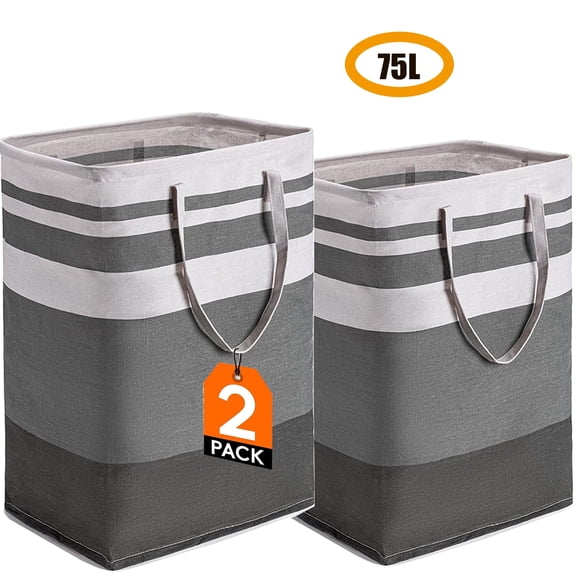 UPMORE 2-Pack 75L Laundry Hamper Large Collapsible Laundry Baskets, Freestanding Waterproof Clothes Hamper with Easy Carry Handles in Laundry Room Bedroom Bathroom College Dorm Toy Storage