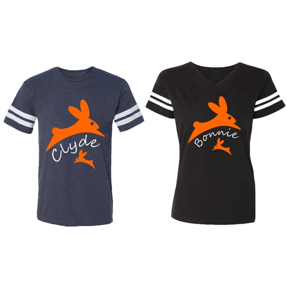 Clyde Bonnie Matching Couple Cotton Jerseys (Men Navy / Women Black) (Men S / Women S)