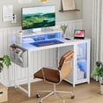 thumbnail image 1 of GUNAITO 47 Inch Gaming Desk with LED Lights and Power Outlet, Computer Desk with Glass Storage Shelves and Monitor Stand, White Carbon Fiber, 1 of 8