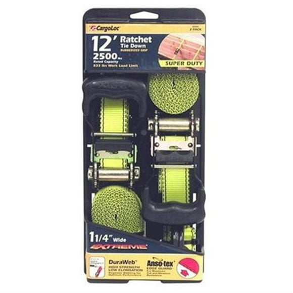 CargoLoc 84004 Attaches à Cliquet Super Résistantes Extrêmes 12 Pieds par 1 1/4 Pouces, Lot de 2