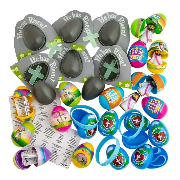 Fun Express 2 1/2" Bulk 240 Pieces Religious Toy-Filled Plastic Easter Egg Assortment