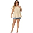 thumbnail image 3 of DARING DIVA Women's Plus Button Down V Neck Short Sleeve Flare Top 3X Beige, 3 of 6