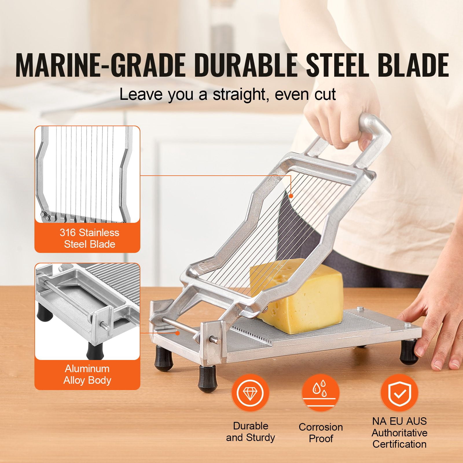 Cheese Slicer 2 Blade Sizes 0.39/0.78 Inch Aluminum Alloy 316 Stainless Steel Detachable for Cheese Bread Tofu