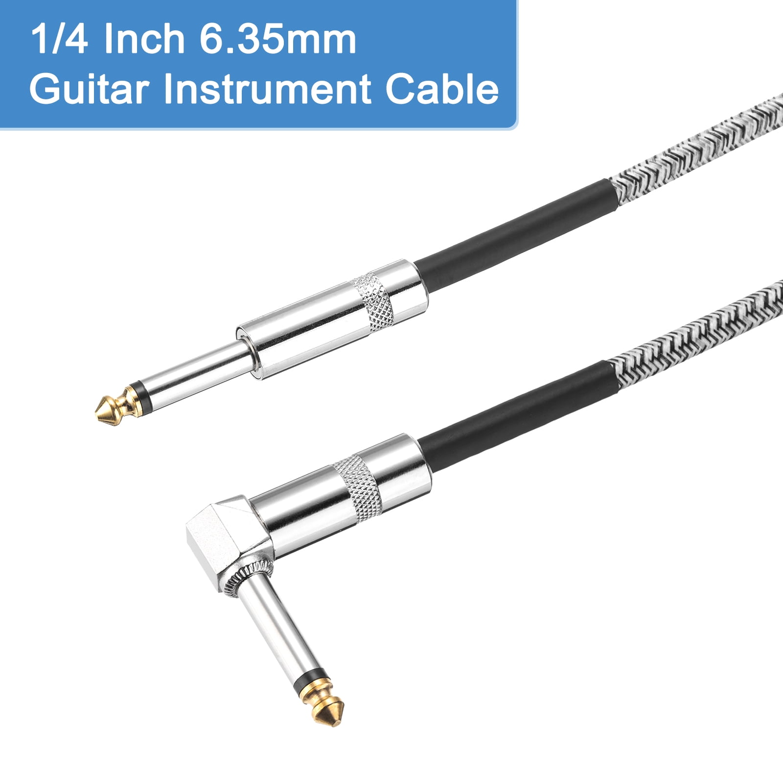 1 PCS Guitar Instrument Cable 20 Feet 1/4" to 1/4" 6.35mm Straight to Right Angle Interconnect Cord Braided Grey