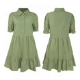 thumbnail image 5 of OUSITAID Women’s Summer Dress Short Sleeve Button Ruffle Sleeve  Neck Mini Dress Solid Color Loose Fit Short Flowy Pleated Dress, 5 of 5