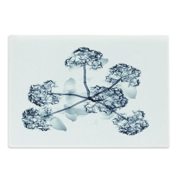 Flower Cutting Board, X-ray Image of Hortentia Flower Nature Inspired Deeper Crystal Close Look Art Print, Decorative Tempered Glass Cutting and Serving Board, Large Size, Teal White, by Ambesonne