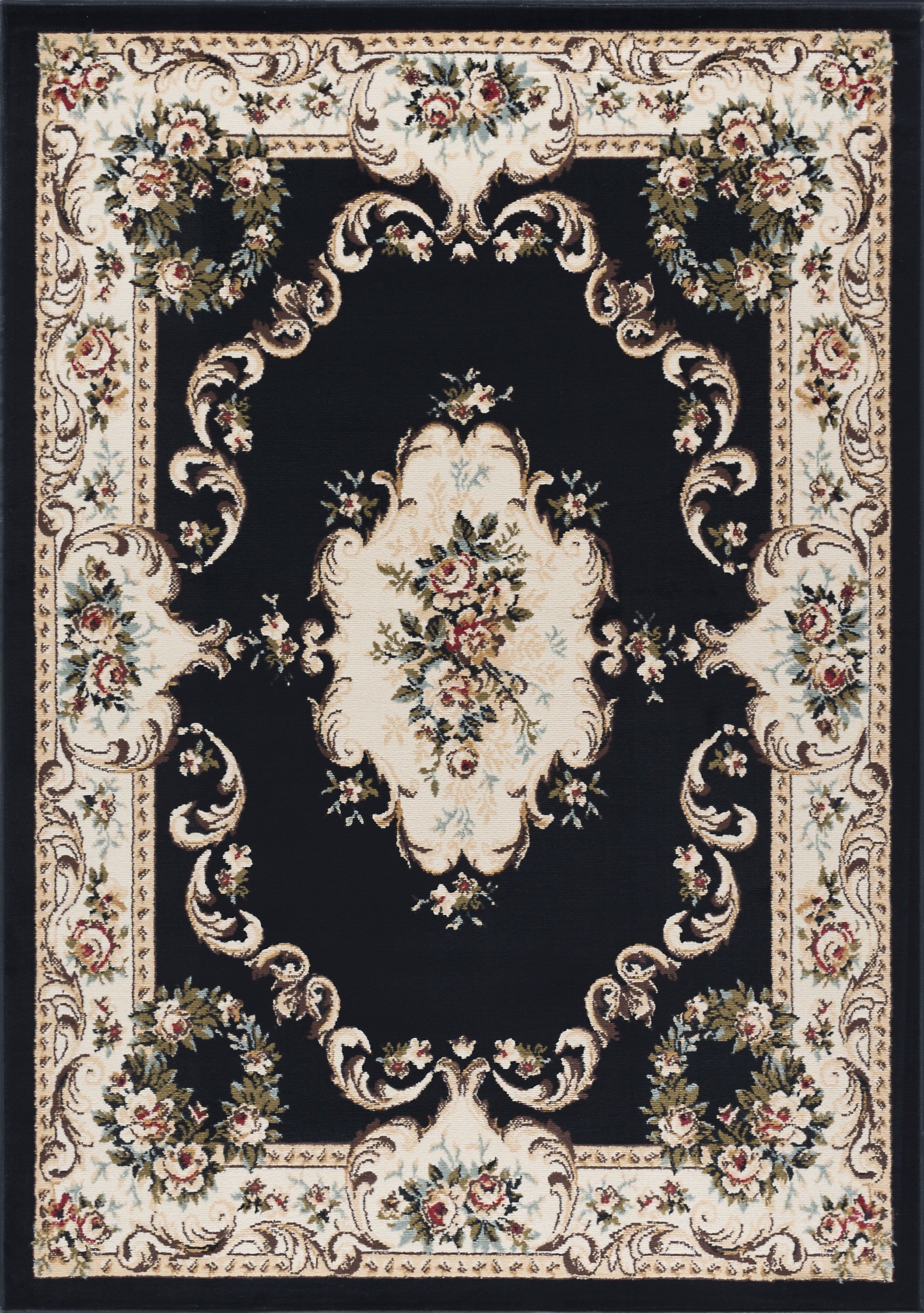 Traditional 9x13 Area Rug (9'3'' x 12'6'') Floral Black, Beige Living Room Easy to Clean