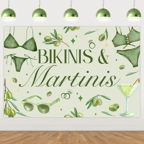Wonmelody Margarita Bachelorette Party Decorations 5 * 3 ft Bikinis & Martinis Backdrop Banner Green Margarita Bachelorette Party Decorations for Beach Bach Summer Tropical Bachelorette Party