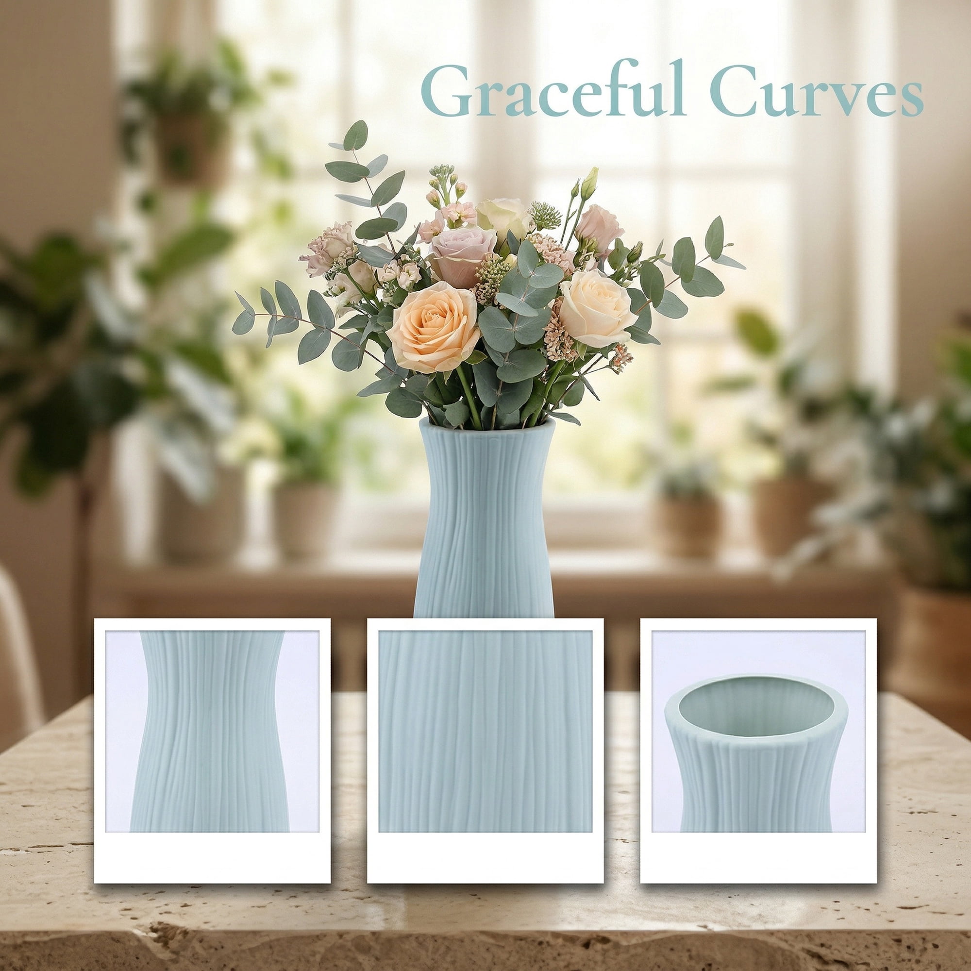 Unique Bargains Unbreakable Plastic Minimalist Geometric Vase Green 3.5" x 3.5" x 9.4"