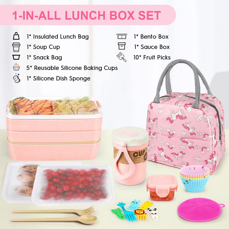 LEITAO 29 Packs Bento Box Kids Adult Lunch Box Container, 1900ML 3 Layer Stackable  Lunch Box for Adults/Kids, Multiple Compartments Bento Box With Built-in  Utensil Set, DIY Accessories, Bags (Black) - Yahoo