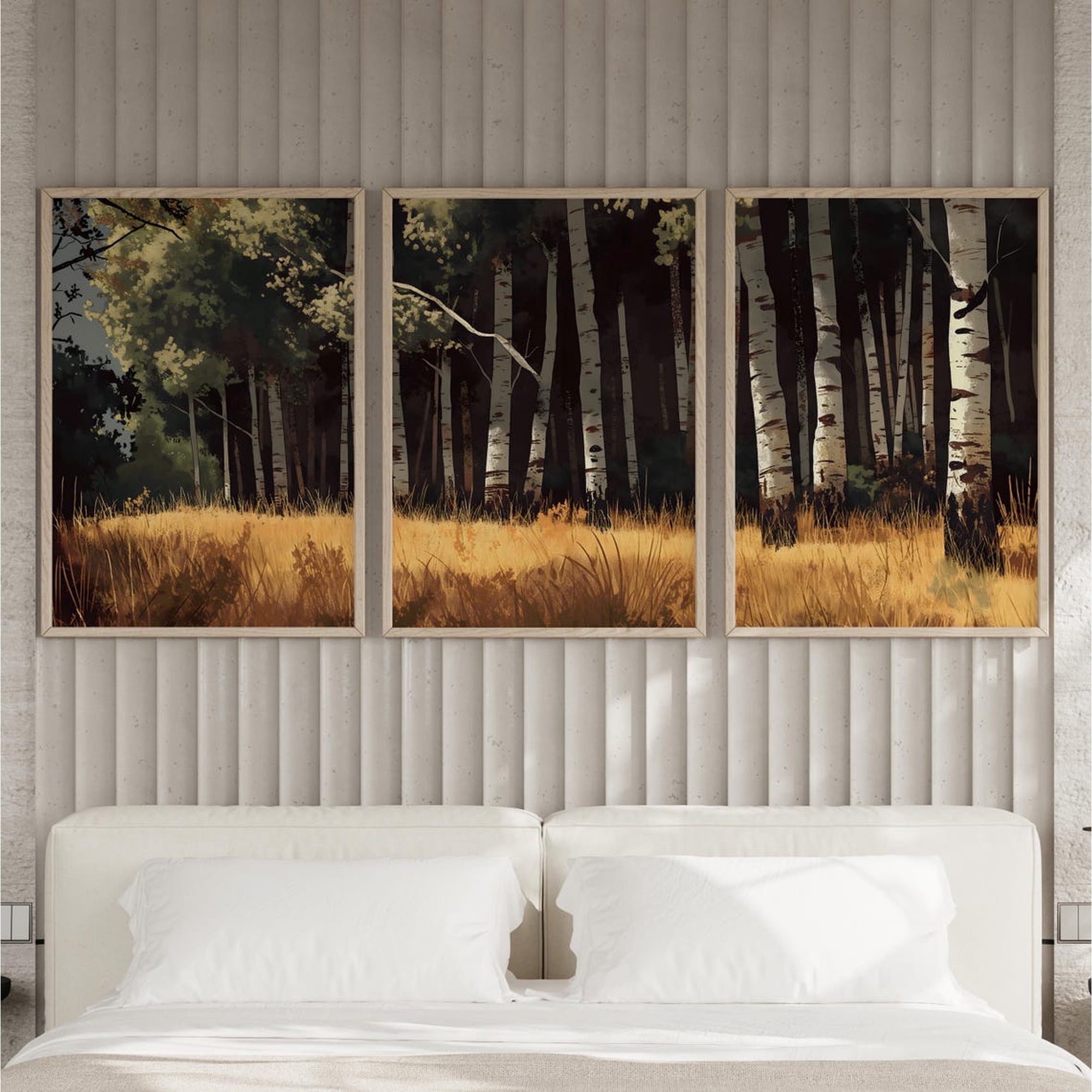 Set Of 3 Birch Tree Wall Art Prints Cottagecore Forest Landscape Rustic Country Vintage Nature Living Room And Gallery Wall Decor