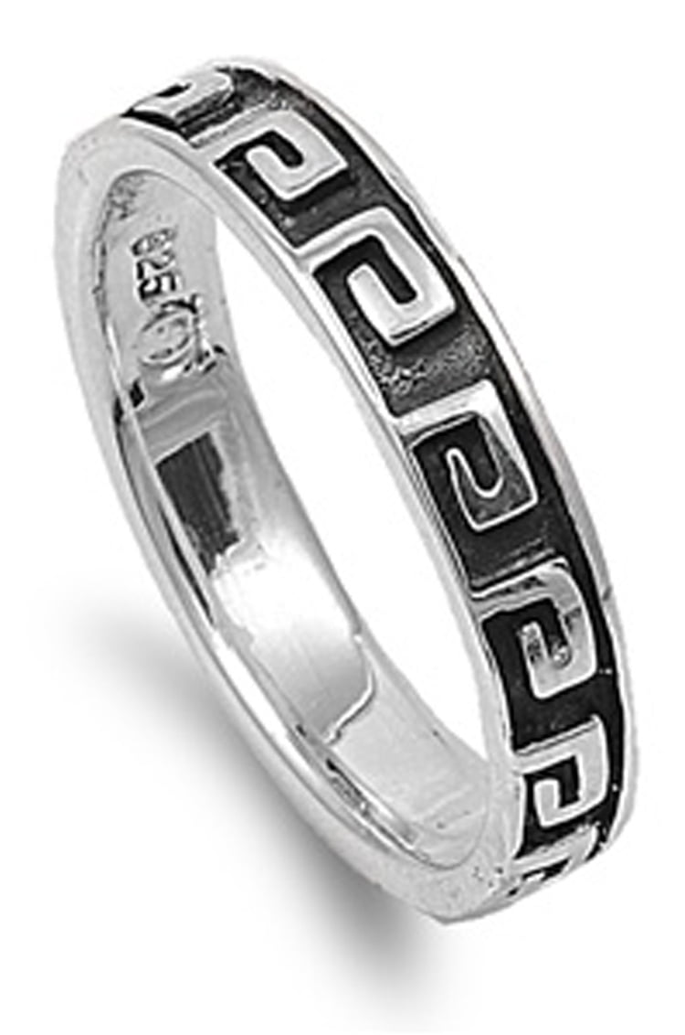 Oxidized Greek Key Eternity Stackable Ring .925 Sterling Silver Band