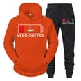thumbnail image 3 of Conjunto de 2 piezas de sudadera y pantalón divertidos para hombre con estampado "Need Coffee" de manga larga con capucha y patrón de batería baja, ropa deportiva, 3 of 5