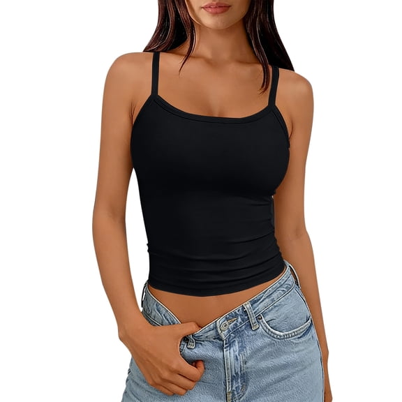 Women U-back Tank Top Built-in Padded Bra Seamless Stretch Inner Outer Wear Black M