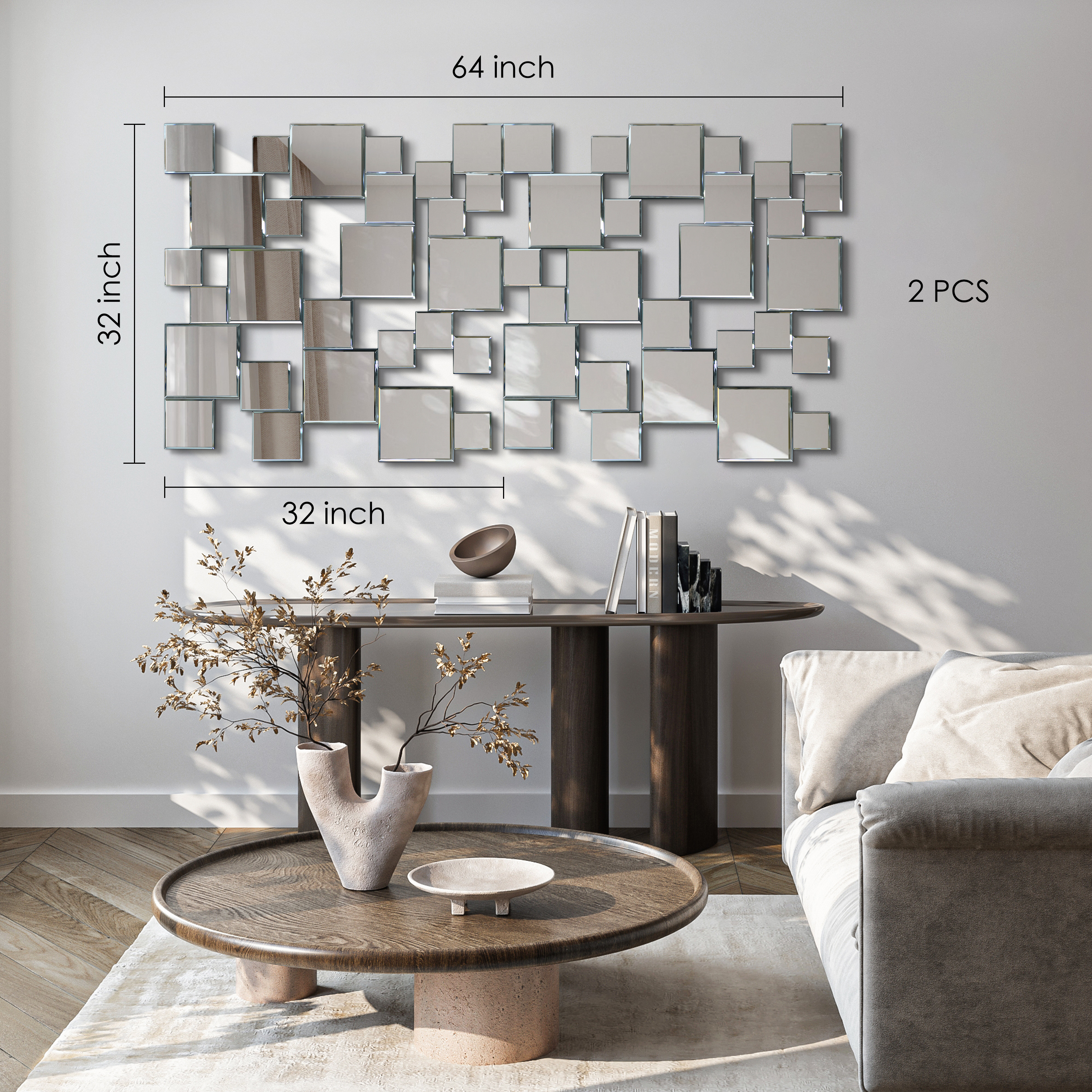 Empire Art Direct Elegant Mirror Cluster Wall Mirror With Beveled Squares - 32 x 32 inches