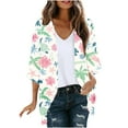 thumbnail image 2 of Mqqzkk Women's Casual Floral Printed Jacket Coat Lightweight 3/4 Sleeve Outwear Tops Thin Summer Cardigan, 2 of 5