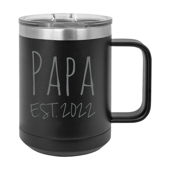 Papa Est. 2022 Established Stainless Steel Vacuum Insulated 15 Oz Engraved Double-Walled Travel Coffee Mug with Slider Lid