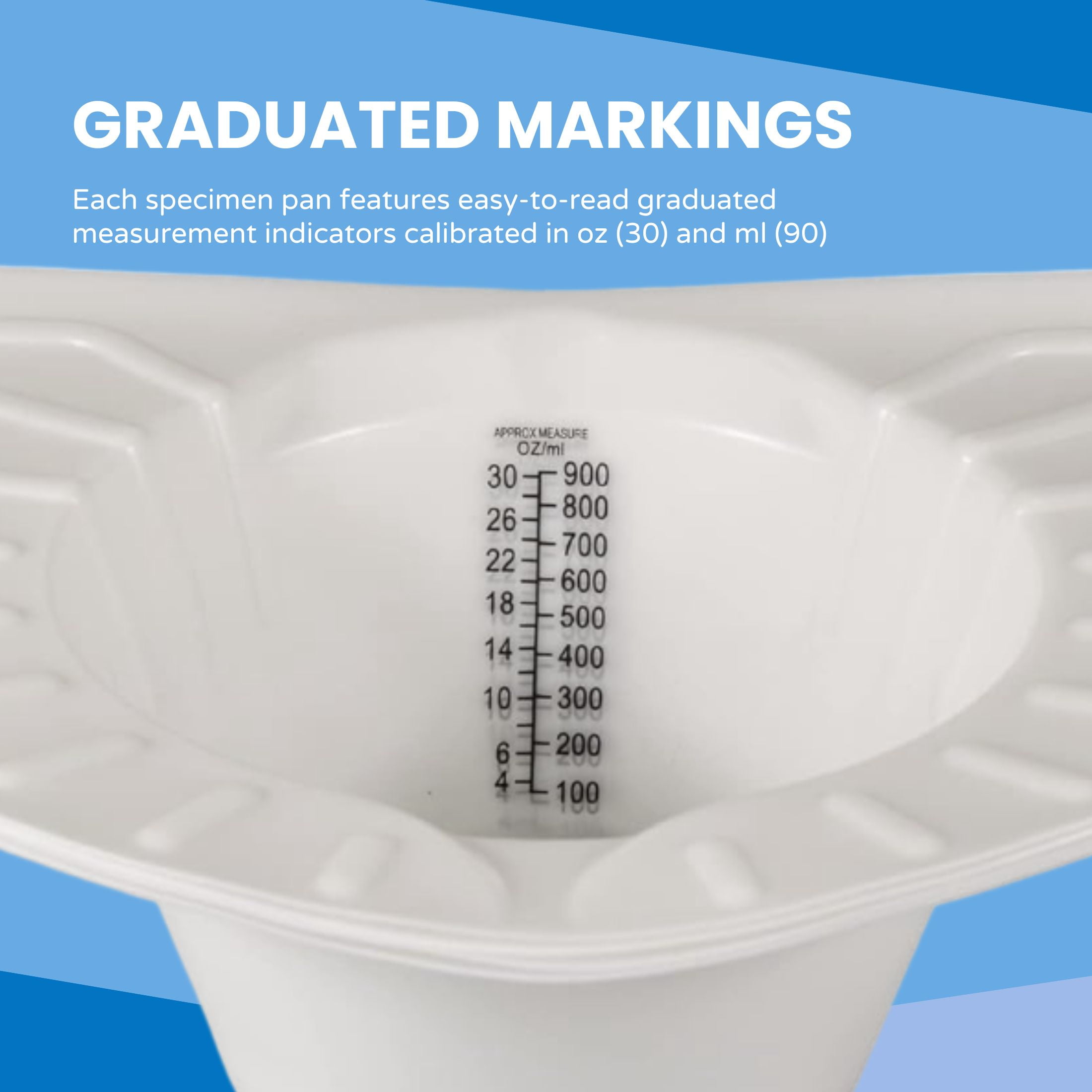 Vakly Graduated Collector Pan - Plastic Toilet Hat for Urine & Stool Specimen Collection, 30 oz