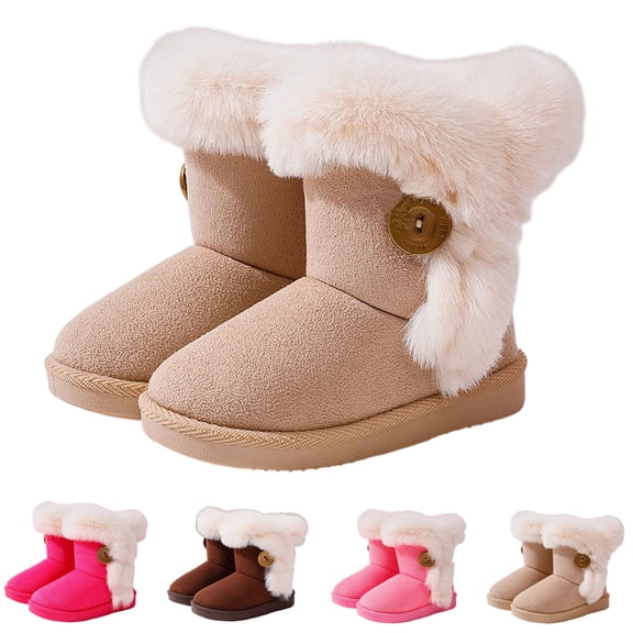 BXJX Girls Snow Boots, Non-Slip Outdoor Warm Fleece Lined Winter Shoots for Kids Beige Size 1 Big Kids