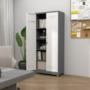 72.8H Broom Closet Cabinet, Locking Storage Cabinet,Garage Storage Cabinet with Doors and Shelves,Tall Broom Tool Organizer,Cleaning Tool Cabinet with Hooks for Utility Room