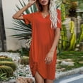 thumbnail image 2 of ZVNAΖH Women's Summer Short Sleeve Casual Dresses V-neck Solid Color Tshirt Dress Soft Comfty Lounge Home Sleep Dress, 2 of 4