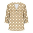 thumbnail image 5 of Women's 3/4 Sleeve Plus Size Tops Polka Dots Print Button V Neck Casual Fashion Graphic Tee Tshirts L-5X (3XL, Khaki), 5 of 5