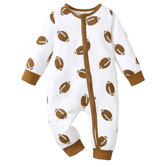 RUINIXCW Newborn Baby Boy Girl Football Outfit Romper Infant Baby Boys Girls Fall Spring Winter Clothes Rugby Print Long Sleeve Zipper Jumpsuits