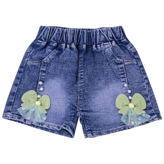WRKEKC Girls Summer Shorts Denim Shorts with Bow Design Casual Outer Wear Pants Lightweight Denim Fabric 2-7 Years