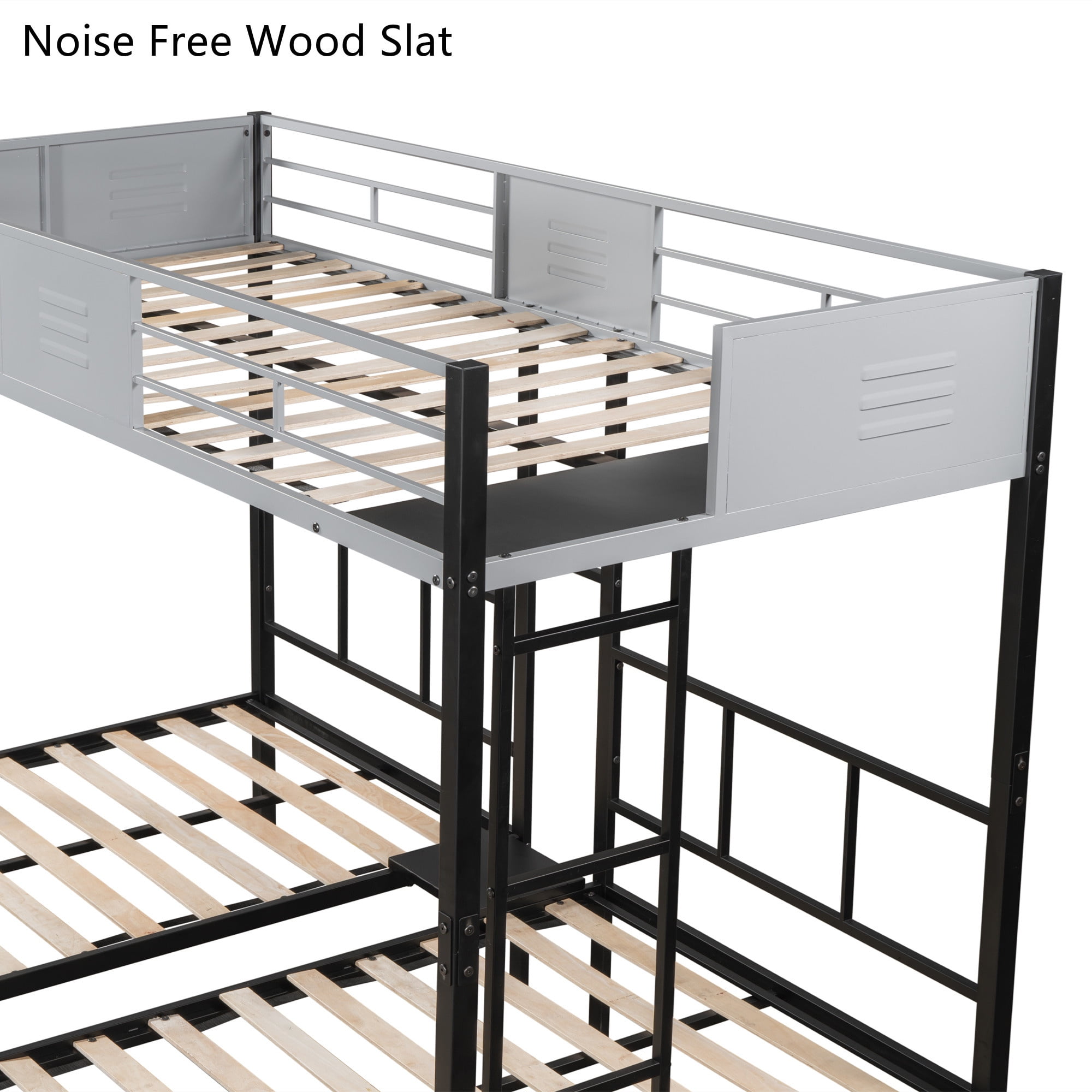 Aukfa Metal Triple Bunk Bed with Wooden Slats for Kids, Convertible to 3 Twin Bed Frame, Noise Free, Black