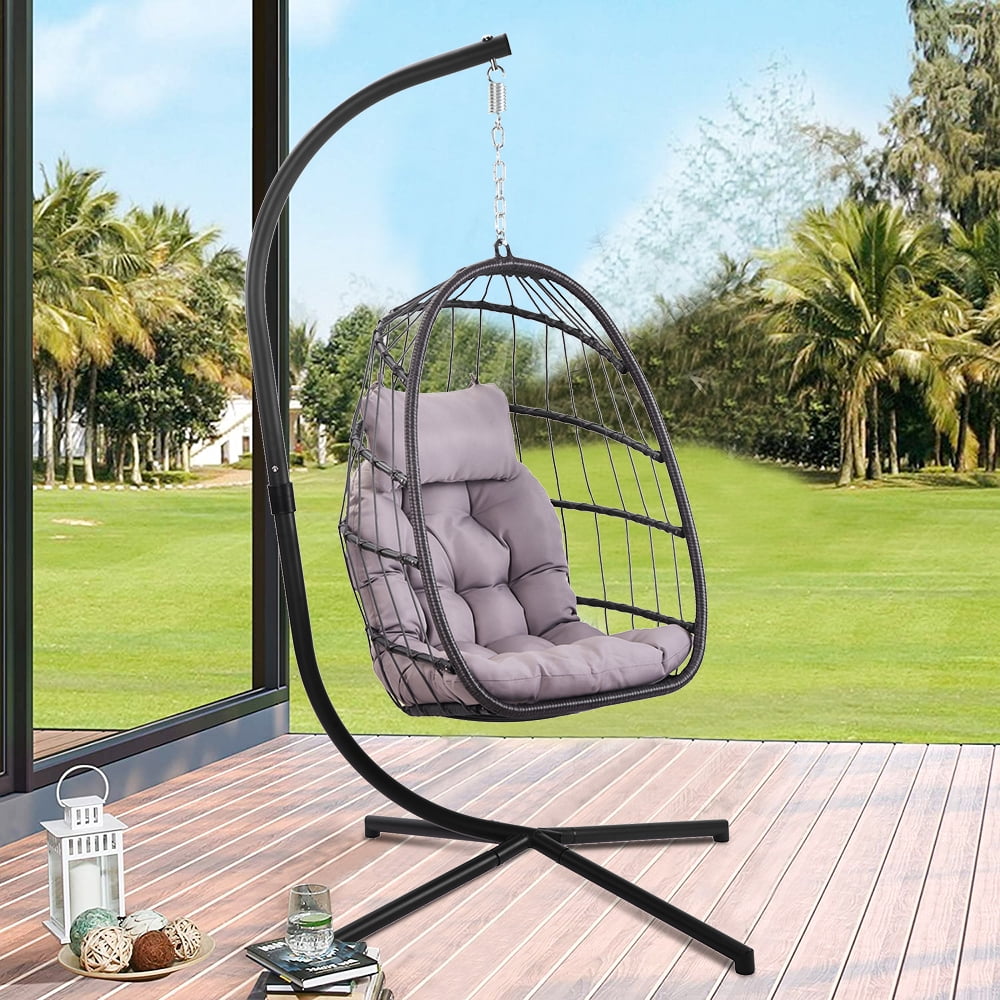 Details about   Outdoor Hanging Egg Chair w/ Stand Cushion Patio Garden Swing Seat Brown 