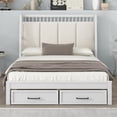 thumbnail image 2 of Full Size Wood Platform Bed with Upholstered Headboard and 2 Drawers, White, 2 of 6