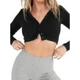 thumbnail image 3 of Aunavey Women's Open Front Rib Knit Cropped Bolero Shrug Cardigan Sweater Long Sleeve V-Neck Button Down, 3 of 8