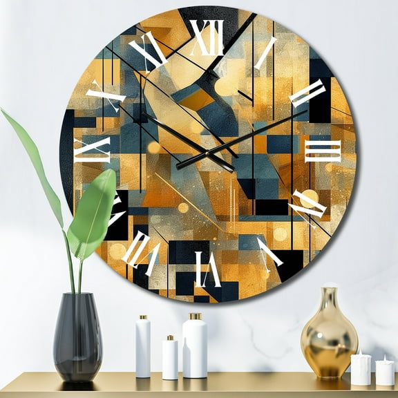 Designart "Cubist Visions in Gold II" Cubism Oversized Wall Clock