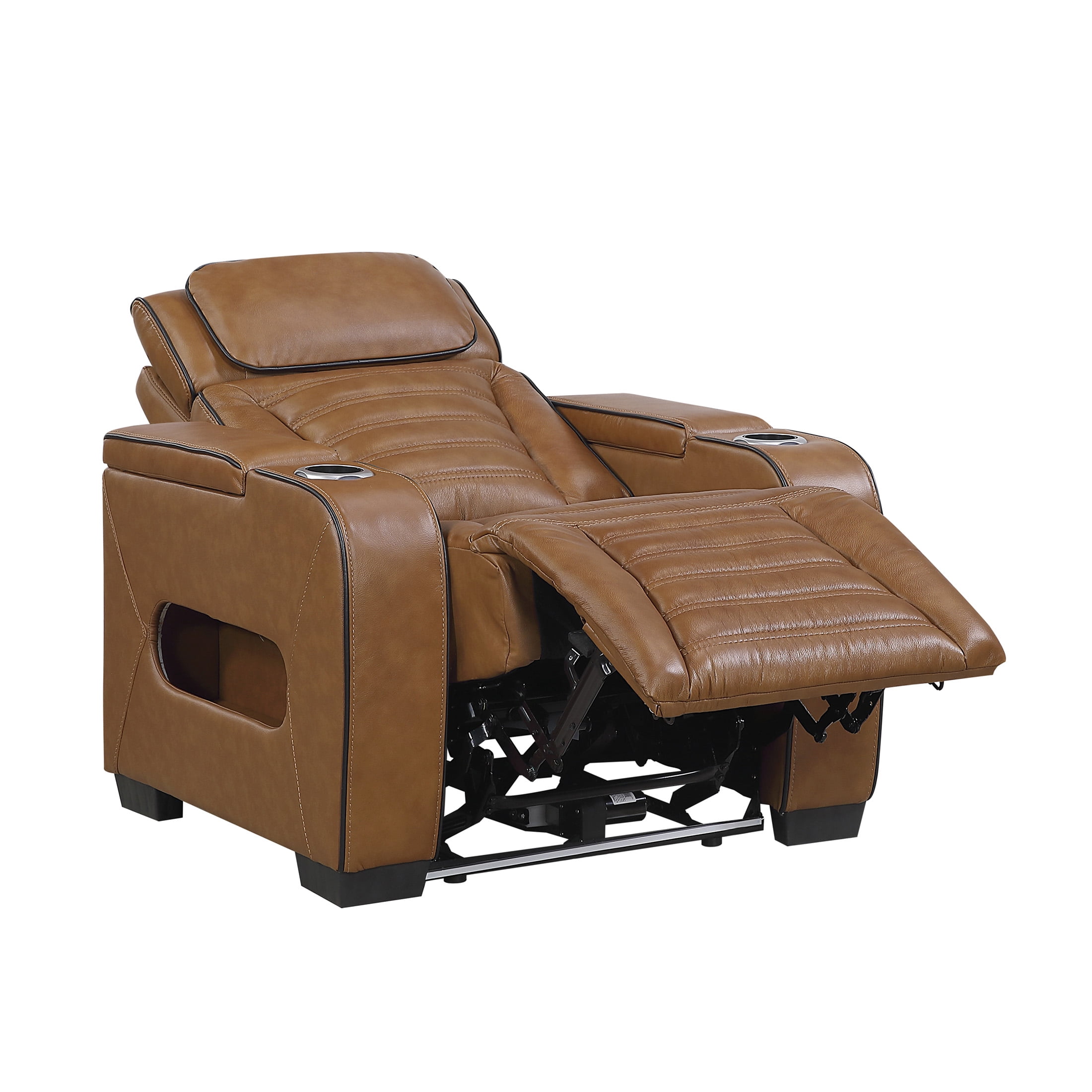 OakvillePark Elantra Leather Match Power Reclining Chair with Power Headrest/Cup holder/Storage Arms/Air Massage/Heat/LED Lighting and Charging Port, Brown