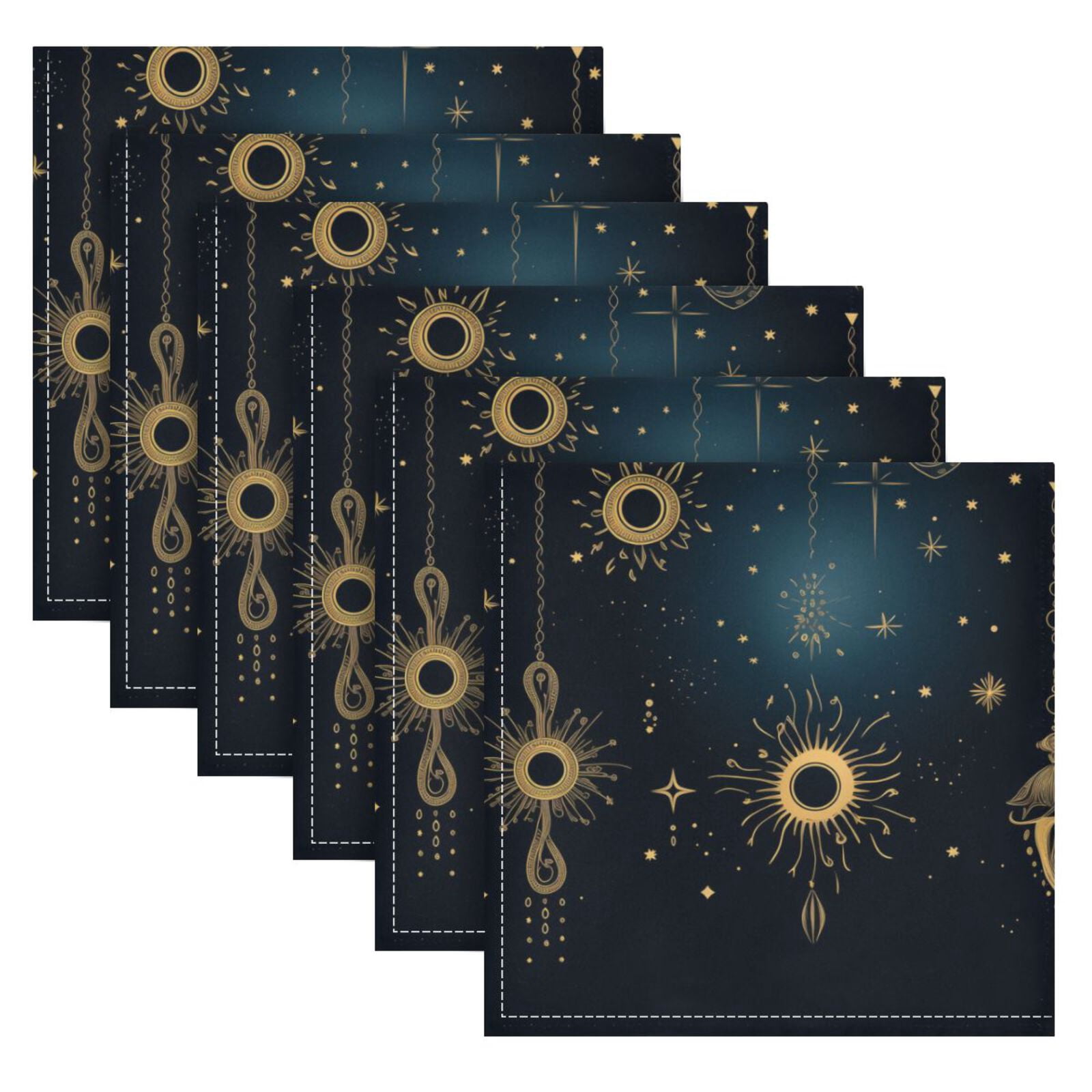 JSTEL Boho Moons and Stars Cloth Napkins Set of 6, 20x20 Inch Washable and Reusable Napkin for Decoupage Dinner Party Everyday Use